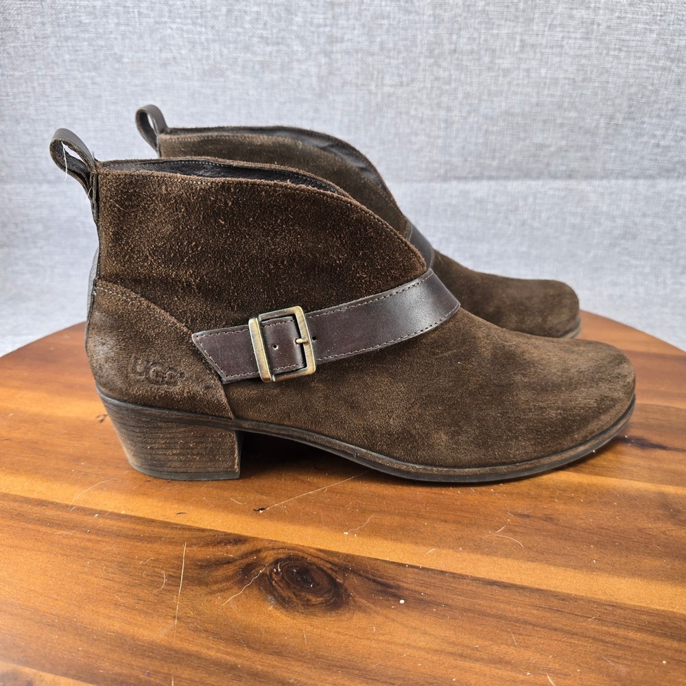 UGG Mens 12 Brown Suede‎ Buckle Ankle Boots 1014184 Chocolate Leather Strap